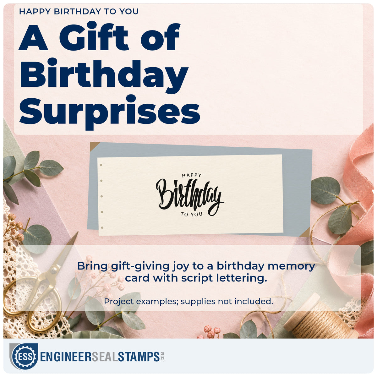 A finished handmade project stamped with the Happy Birthday To You Frame Accent Premium Wood-Mounted Stamp – Vintage Pro, ideal for assembly album page.