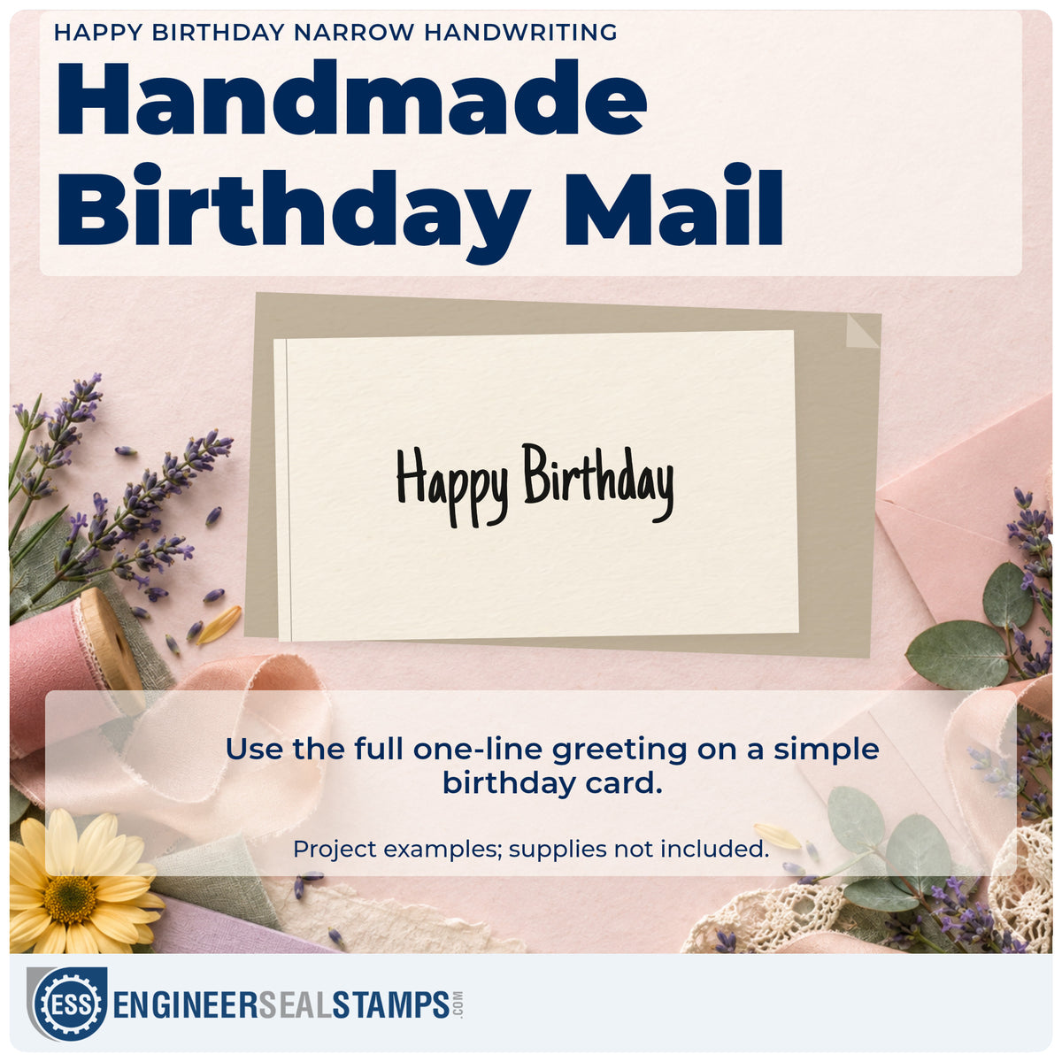 A finished handmade project stamped with the Happy Birthday Narrow Handwriting Stamp – Self-Inking, ideal for letter year album page.
