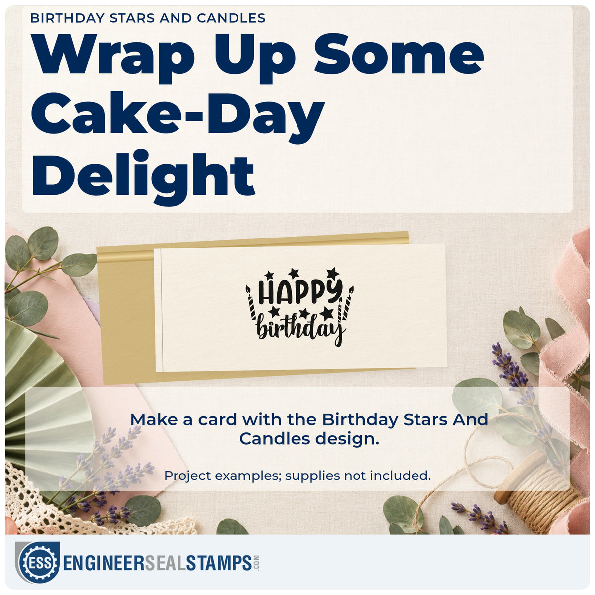 A finished handmade project stamped with the Birthday Stars And Candles Self-Inking Stamp, ideal for pour year album page.