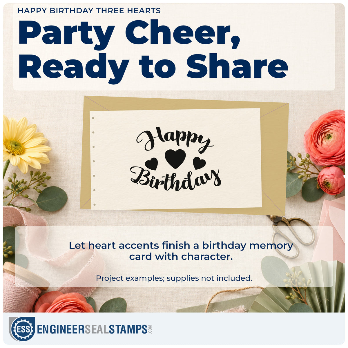 A finished handmade project stamped with the Three Hearts Birthday Greeting Hand Stamp – Duo, ideal for generation album page.