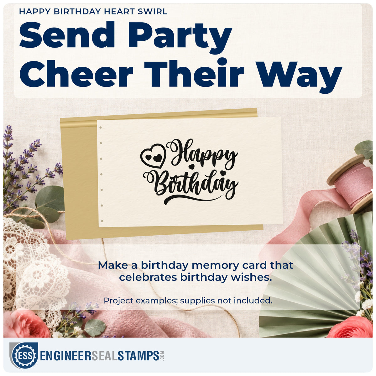 A finished handmade project stamped with the Curled Heart With Happy Birthday Lettering Pre-Inked Stamp – PSI, ideal for caregiver album page.