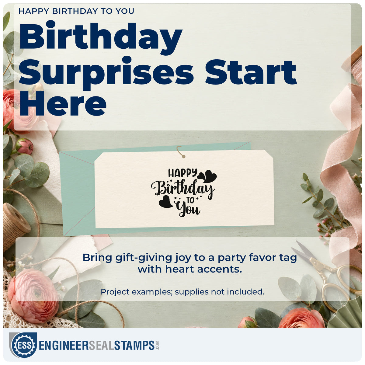 A finished handmade project stamped with the Heart-Dotted Birthday Wishes To You PSI Pre-Inked Stamp, ideal for twin year album page.