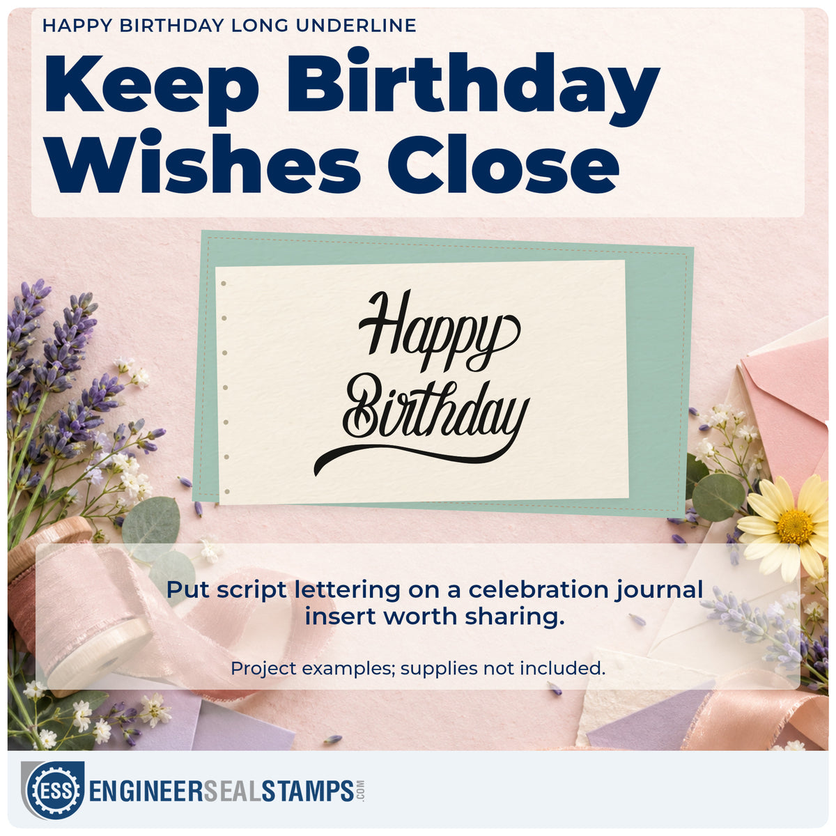 A finished handmade project stamped with the Happy Birthday Long Underline Duo Hand Stamp, ideal for print year album page.