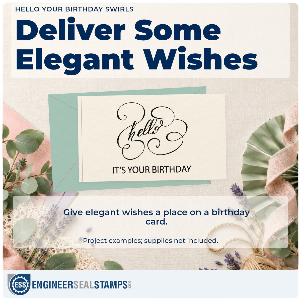A finished handmade project stamped with the Hello Your Birthday Swirls Lettering Flourish Slim Pre-Inked Stamp, ideal for show year album page.