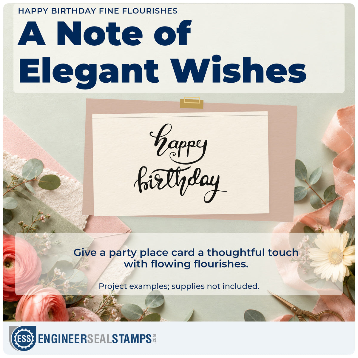A finished handmade project stamped with the Happy Birthday Fine Flourishes Premium Wood-Mounted Stamp – Vintage Pro, ideal for line year album page.