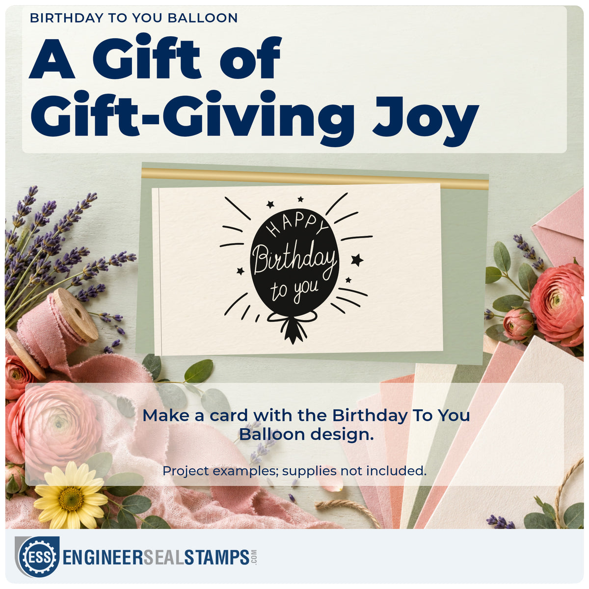 A finished handmade project stamped with the Wood Handle Birthday To You Balloon Rubber Stamp, ideal for display year album page.