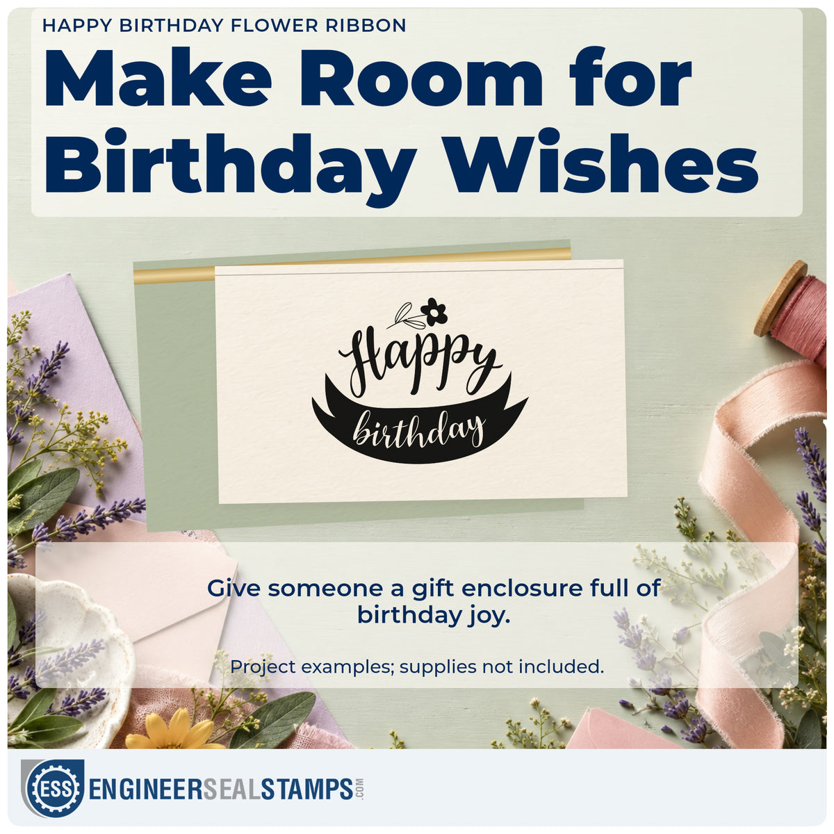 A finished handmade project stamped with the Happy Birthday Flower Ribbon Slim Pre-Inked Stamp, ideal for cutting garden album page.