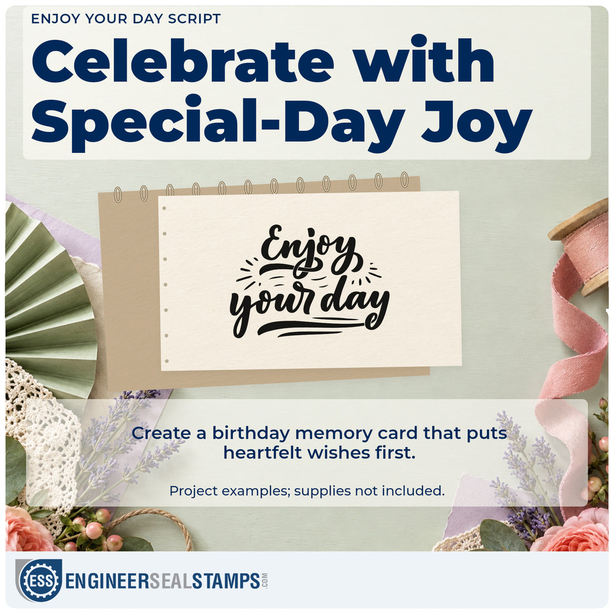 A finished handmade project stamped with the Slim Pre-Inked Enjoy Your Day Stamp, ideal for leave year album page.