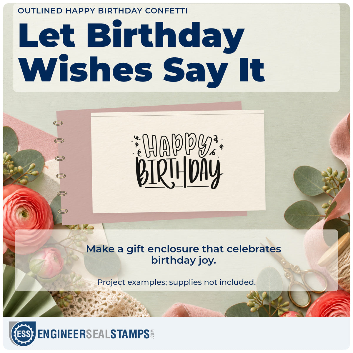 A finished handmade project stamped with the Outlined Happy Birthday Confetti With Stars Pre-Inked Stamp – PSI, ideal for sticker year album page.