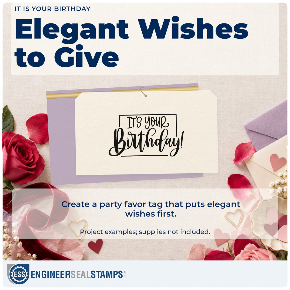 A finished handmade project stamped with the It's Your Birthday! Self-Inking Craft Stamp, ideal for table year album page.