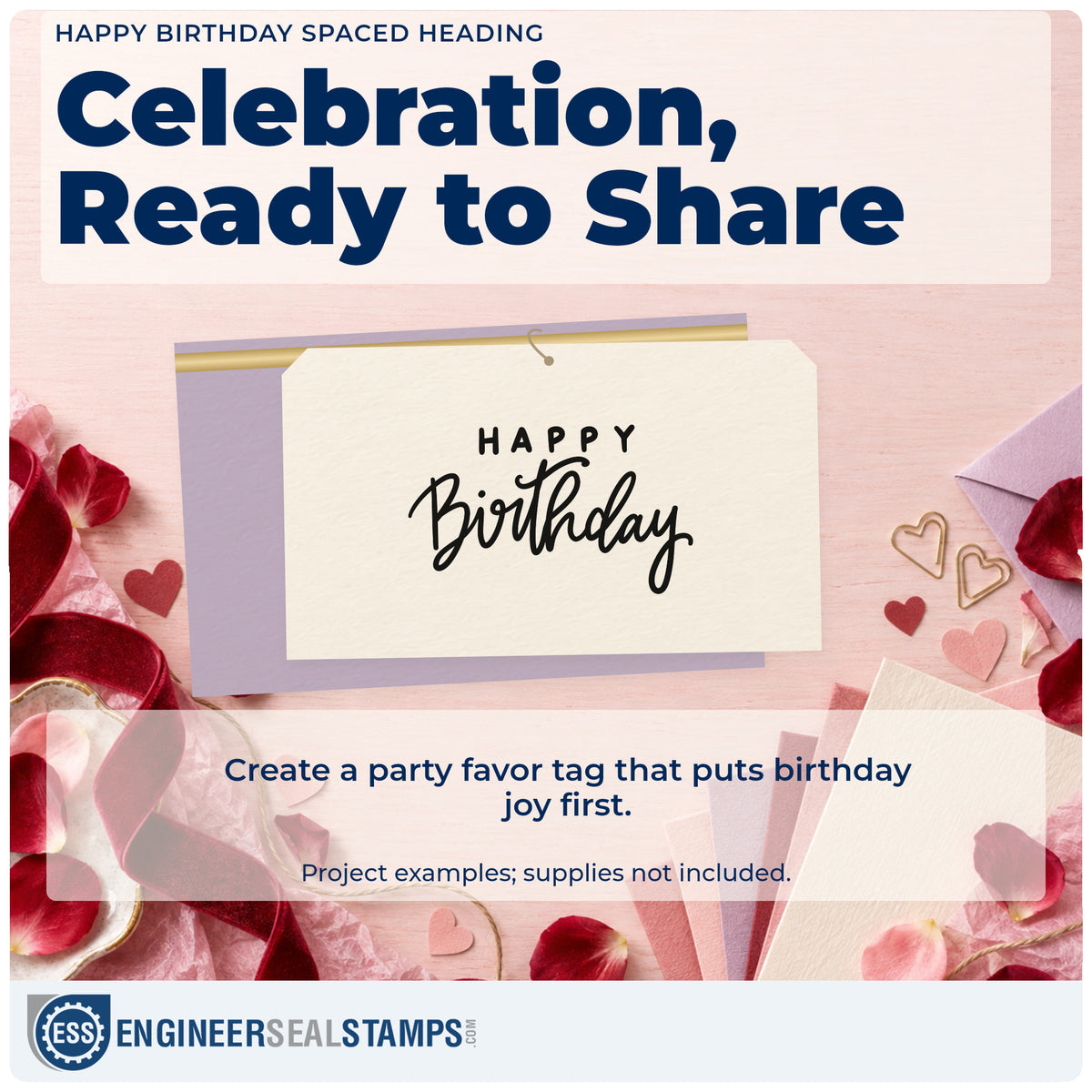 A finished handmade project stamped with the Happy Birthday Spaced Heading Script Lettering Premium Wooden Stamp – Vintage Pro, ideal for session year album page.