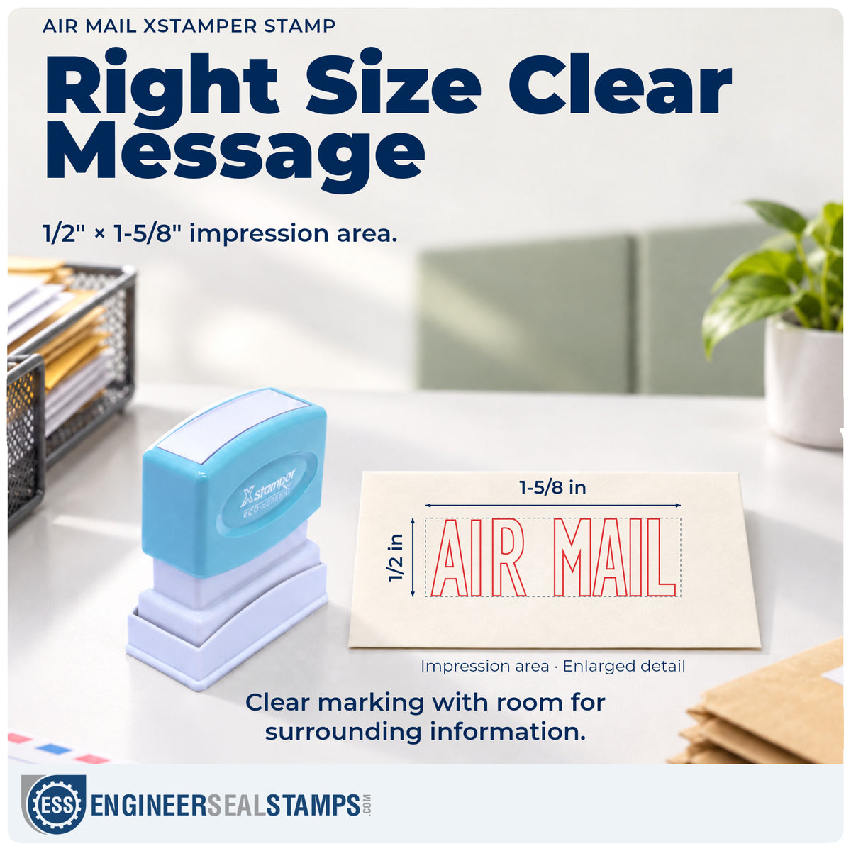 Impression size guide: the "Air mail" imprint measures Approximately 1/2 in tall x 1-5/8 in wide