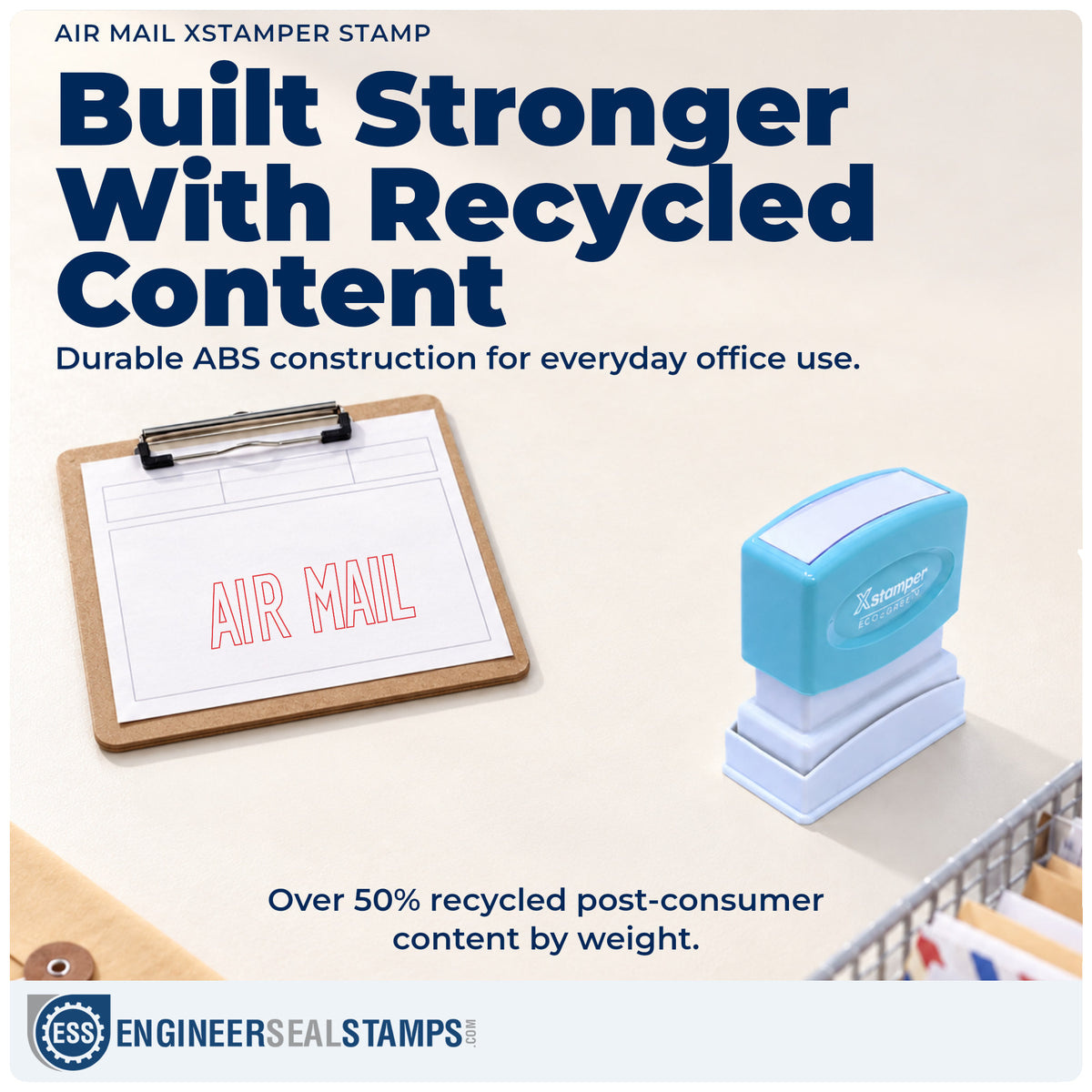 Features of the "Air mail" Xstamper No. 1001 pre-inked stamp