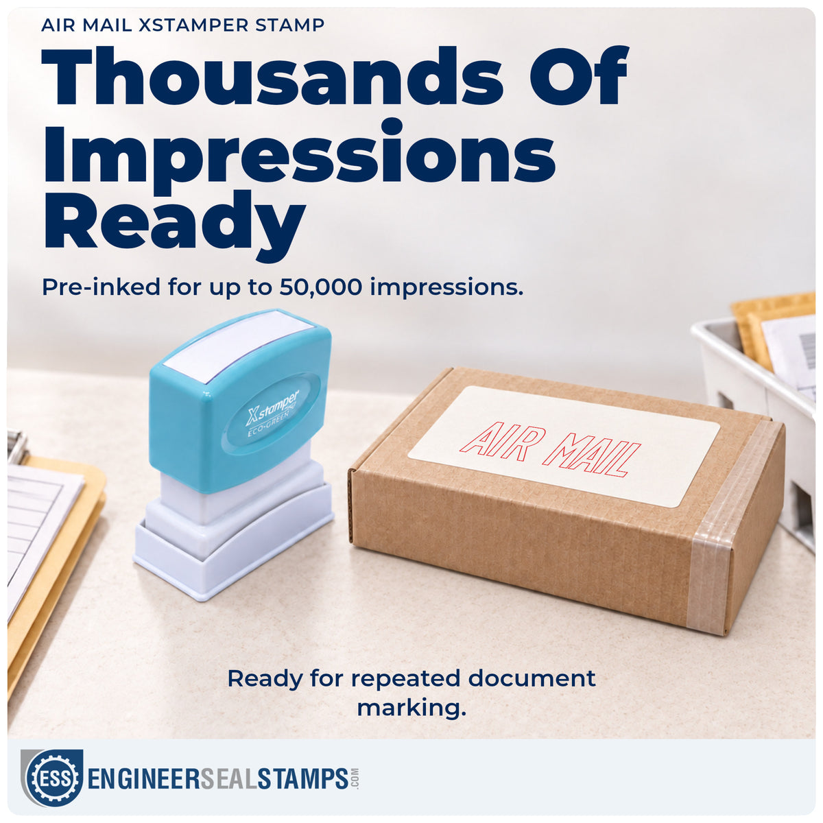 Re-inkable "Air mail" stamp built for thousands of repeat impressions