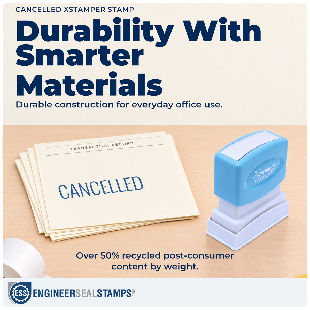 Features of the "Cancelled" Xstamper No. 1119 pre-inked stamp