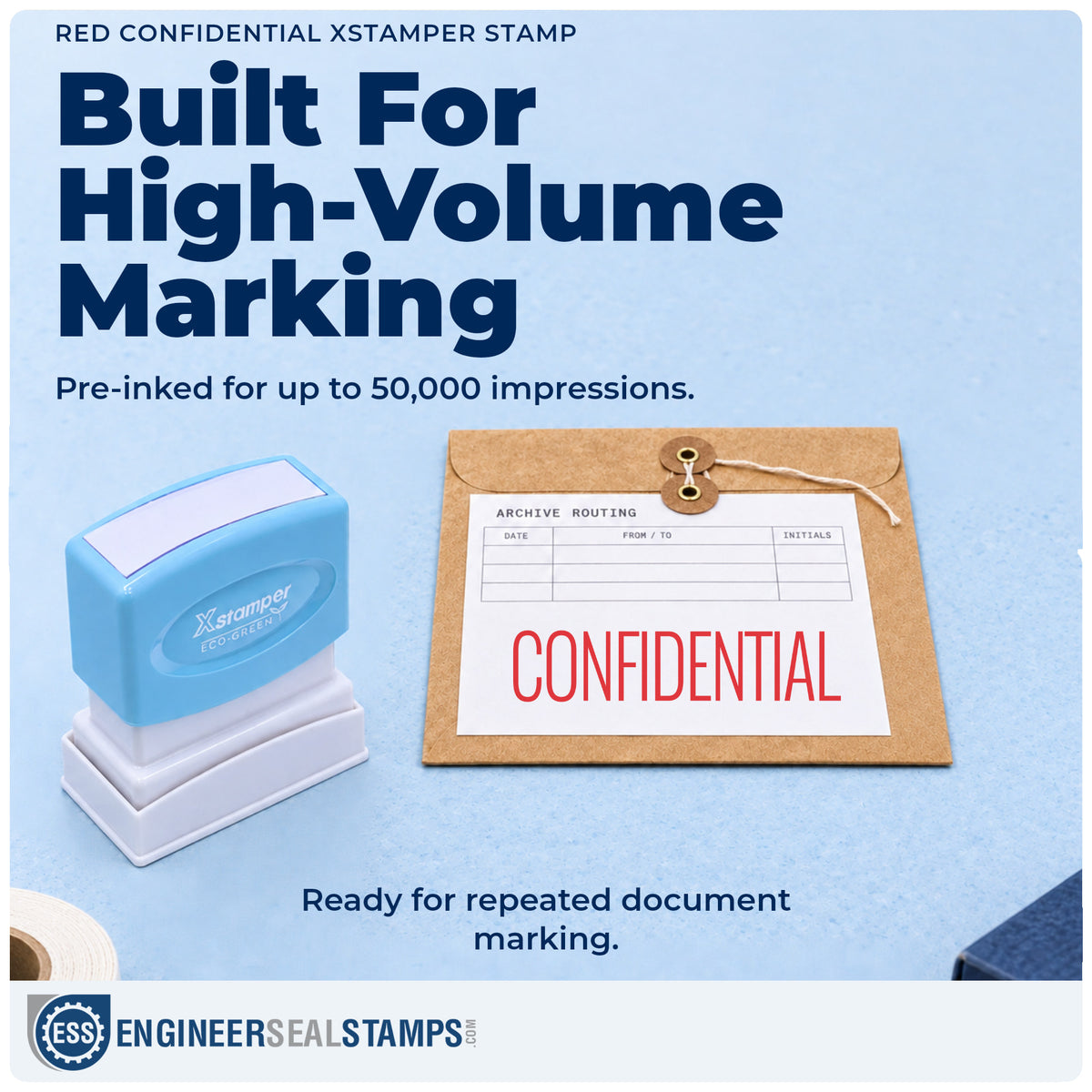 Re-inkable "Confidential" stamp built for thousands of repeat impressions