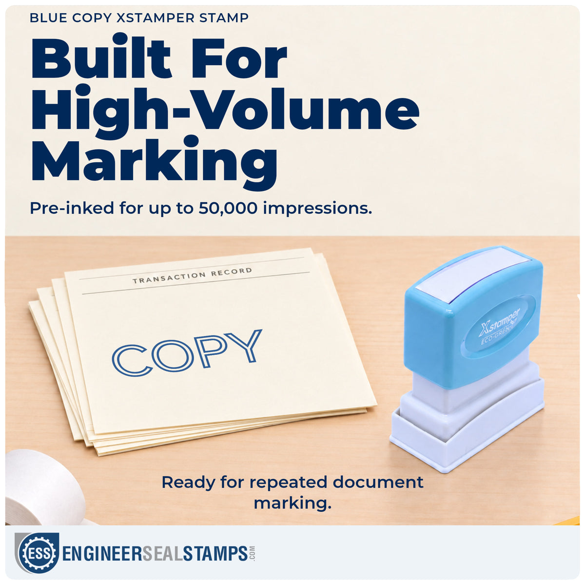 Re-inkable "Copy" stamp built for thousands of repeat impressions