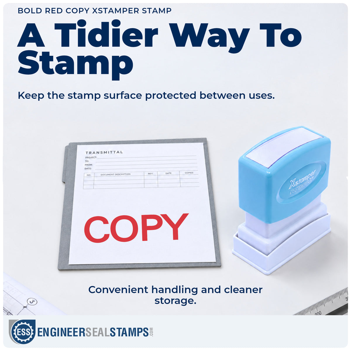 Features of the "Copy" Xstamper No. 1359 pre-inked stamp