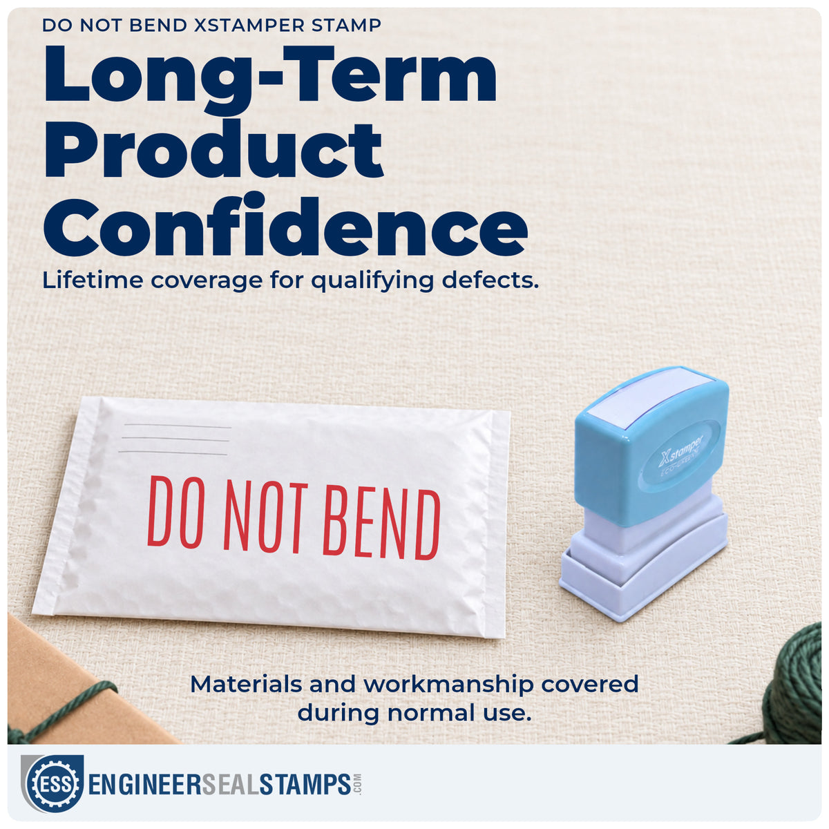 Lifetime guarantee coverage on the "Do not bend" Xstamper pre-inked stamp