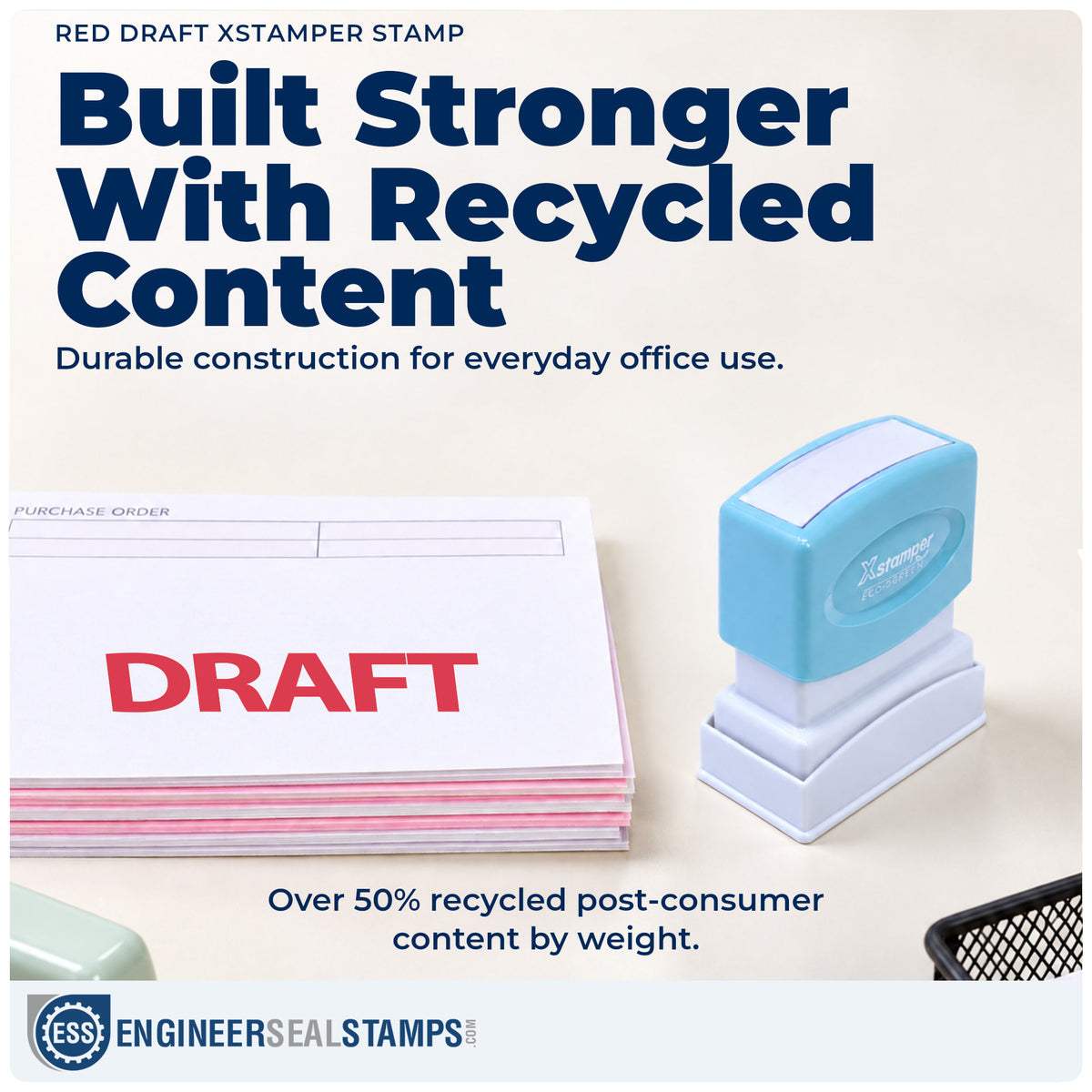Features of the "Draft" Xstamper No. 1360 pre-inked stamp