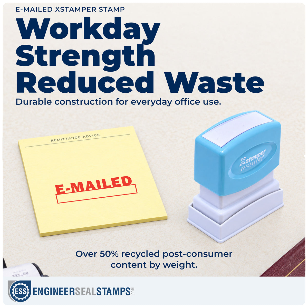 Features of the "E-mailed" Xstamper No. 1650 pre-inked stamp