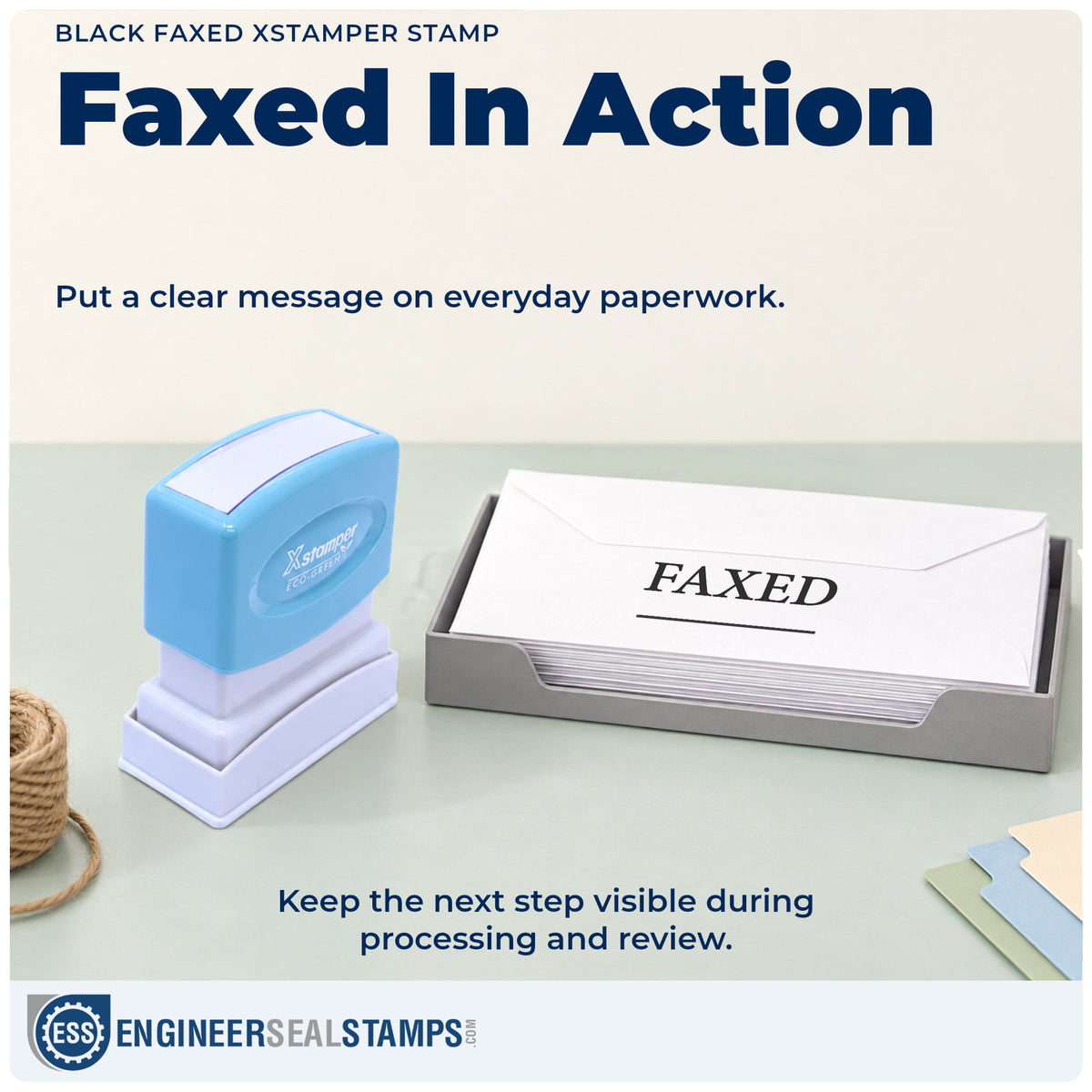 "Faxed" stamp being pressed onto a document during everyday filing