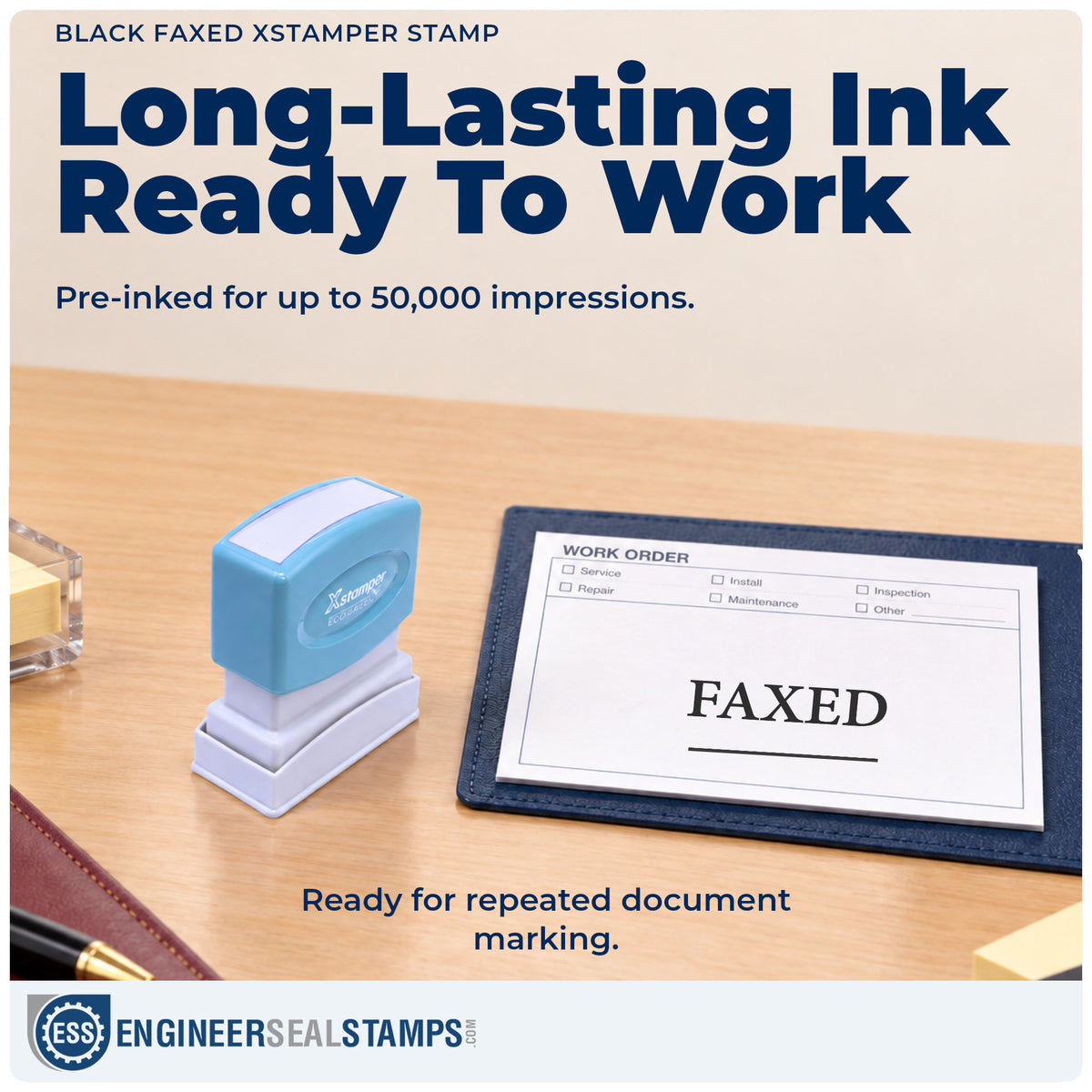 Re-inkable "Faxed" stamp built for thousands of repeat impressions