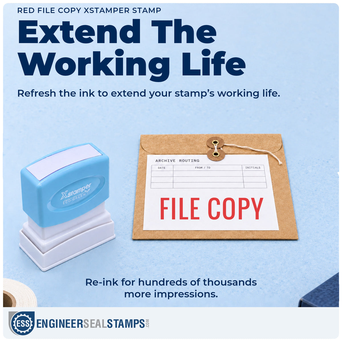 Re-inkable "File copy" stamp built for thousands of repeat impressions