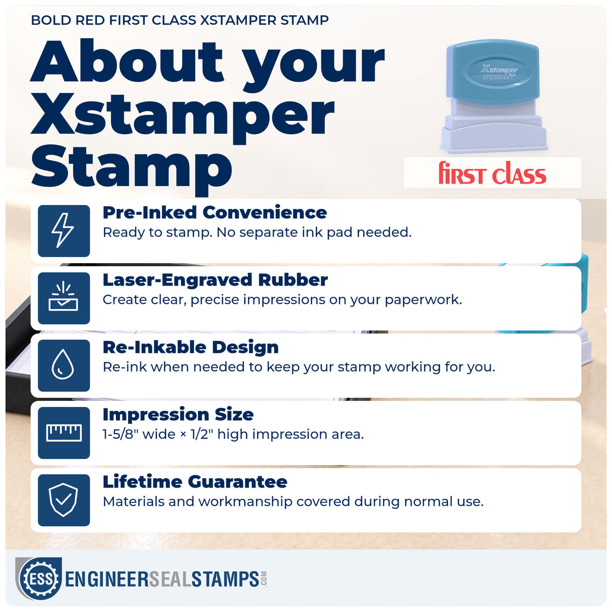 About the "First class" Xstamper No. 1332 stamp and how to care for it