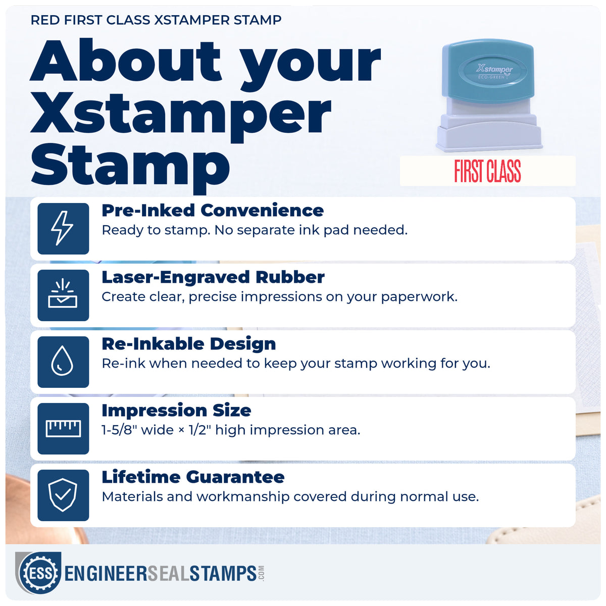 About the "First class" Xstamper No. 1512 stamp and how to care for it