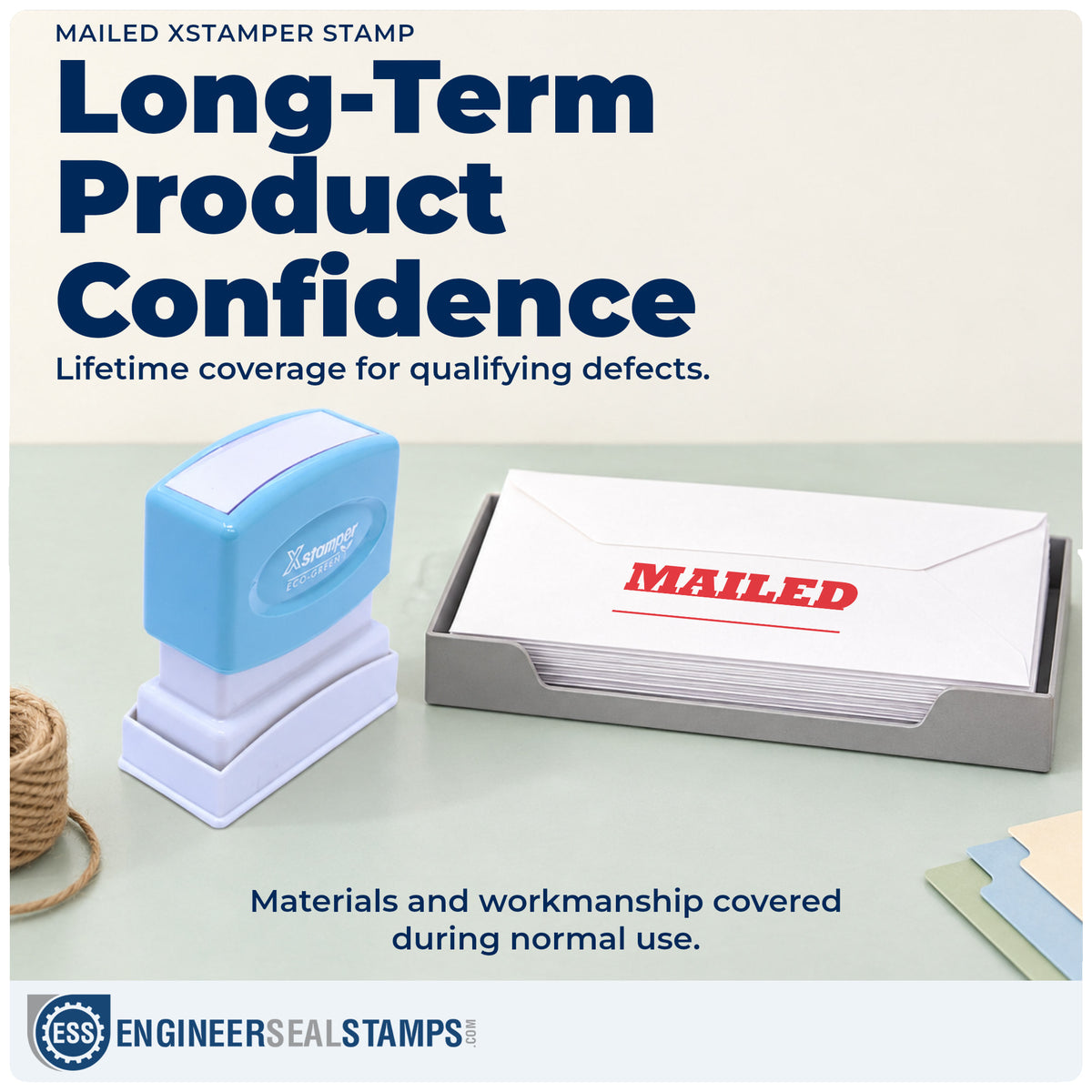 Lifetime guarantee coverage on the "Mailed" Xstamper pre-inked stamp