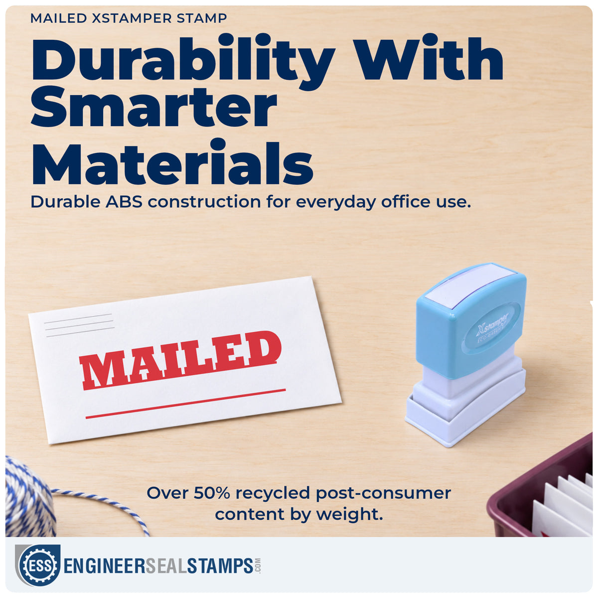 Features of the "Mailed" Xstamper No. 1218 pre-inked stamp