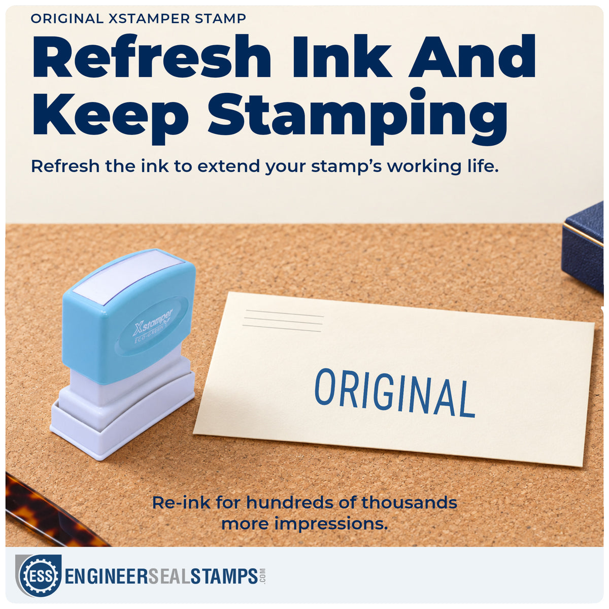 Re-inkable "Original" stamp built for thousands of repeat impressions