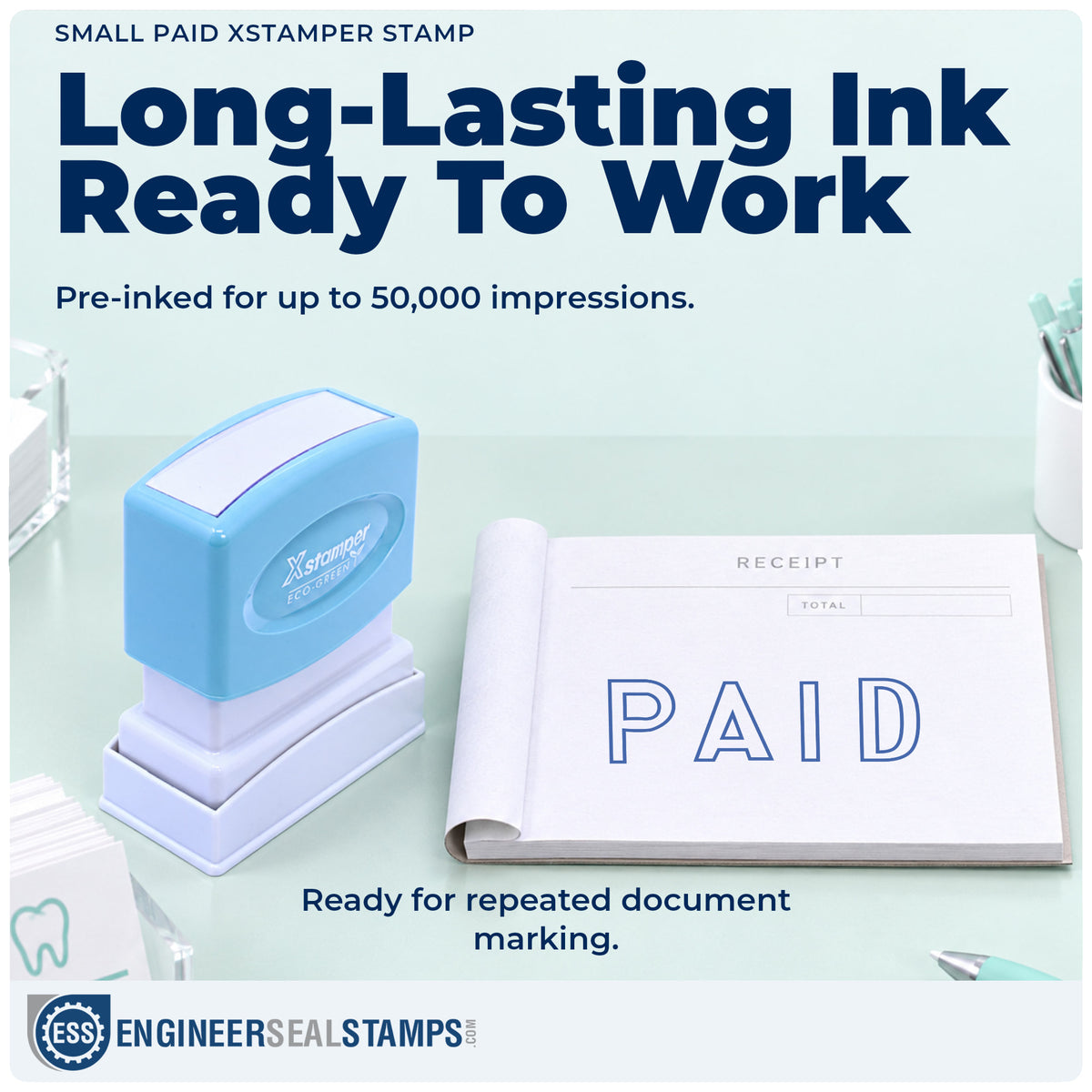 Re-inkable "Paid" stamp built for thousands of repeat impressions