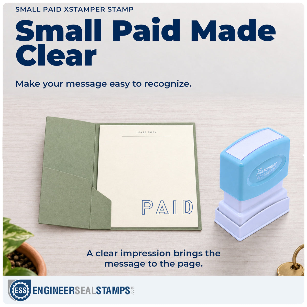 "Paid" imprint on office paperwork beside the Paid Billing Stamp – Small Pre-Inked Xstamper