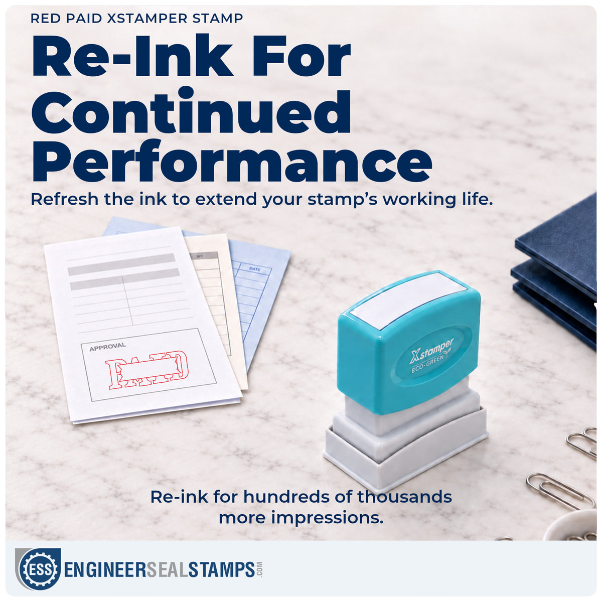 Re-inkable "Paid" stamp built for thousands of repeat impressions