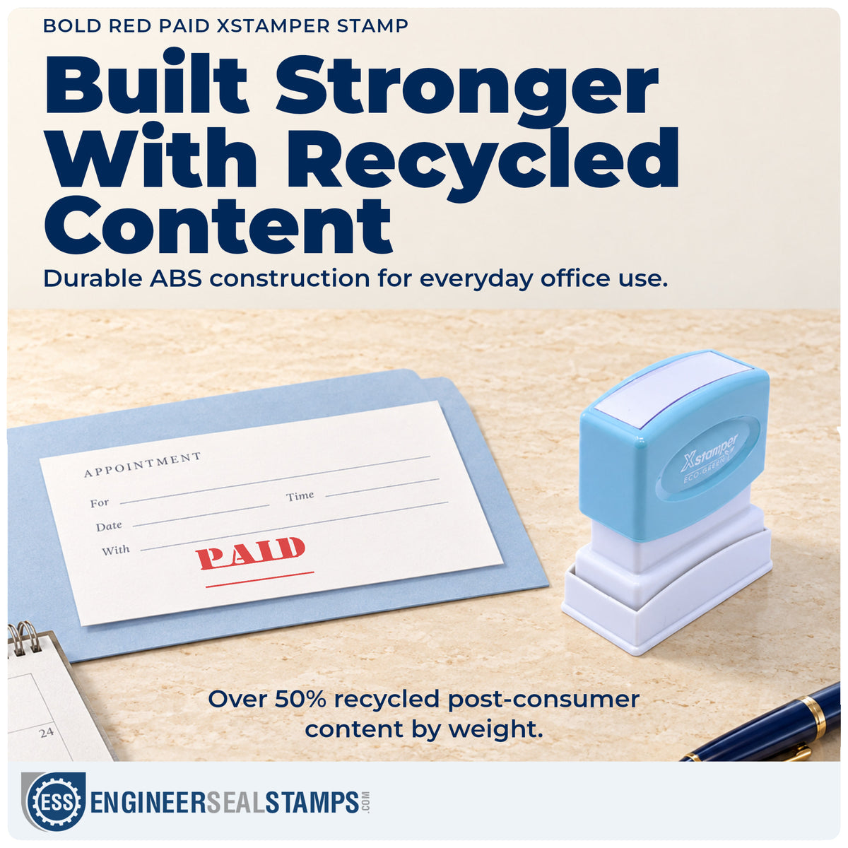 Features of the "Paid" Xstamper No. 1221 pre-inked stamp