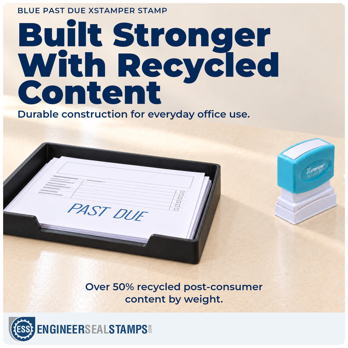 Features of the "Past due" Xstamper No. 1127 pre-inked stamp