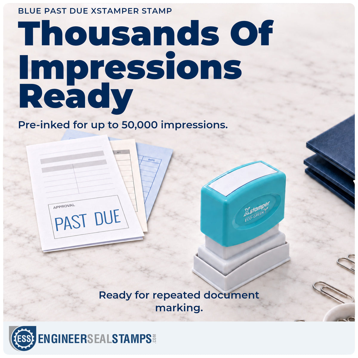 Re-inkable "Past due" stamp built for thousands of repeat impressions