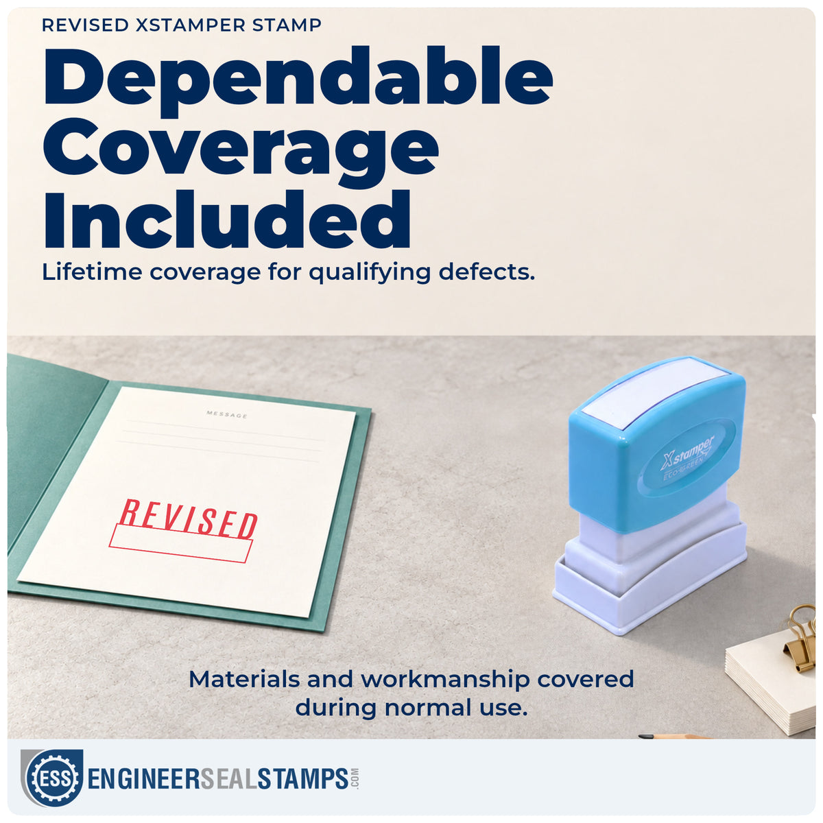 Lifetime guarantee coverage on the "Revised" Xstamper pre-inked stamp