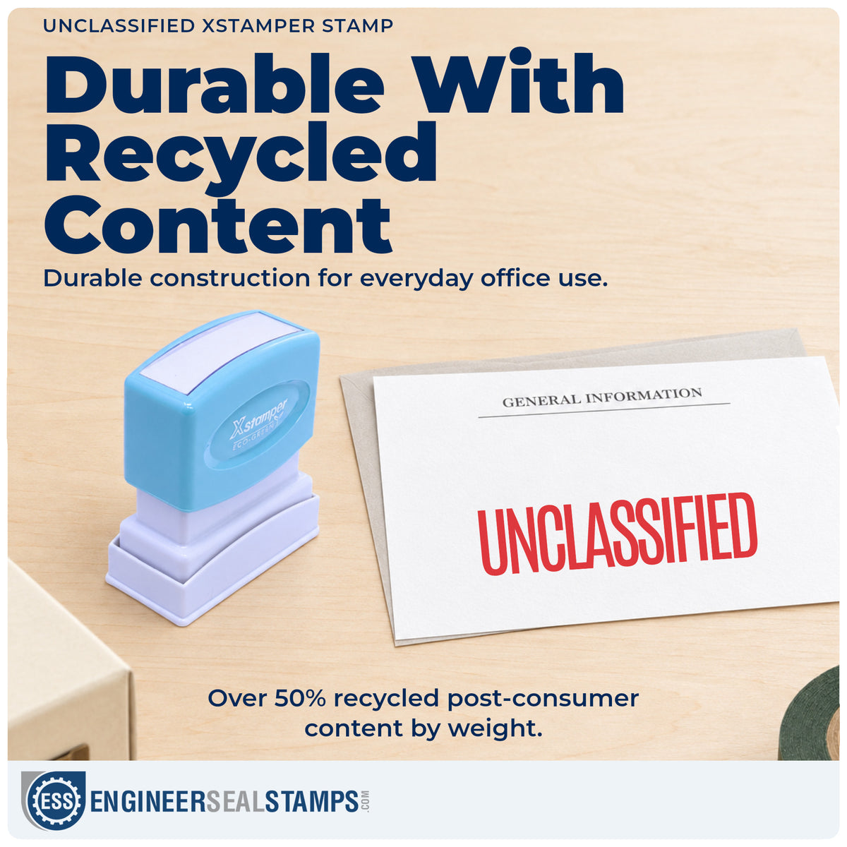 Features of the "Unclassified" Xstamper No. 1042 pre-inked stamp