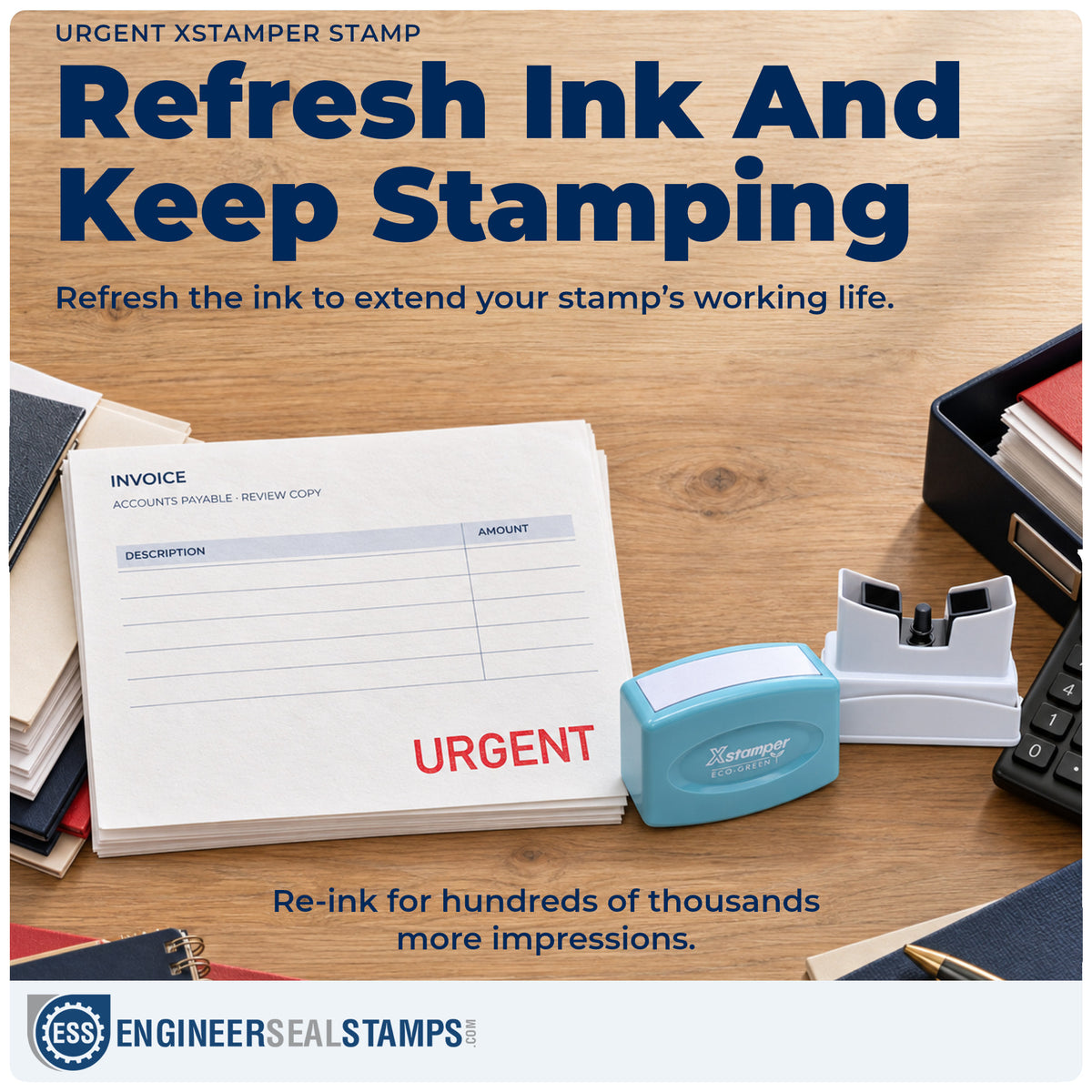Re-inkable "Urgent" stamp built for thousands of repeat impressions