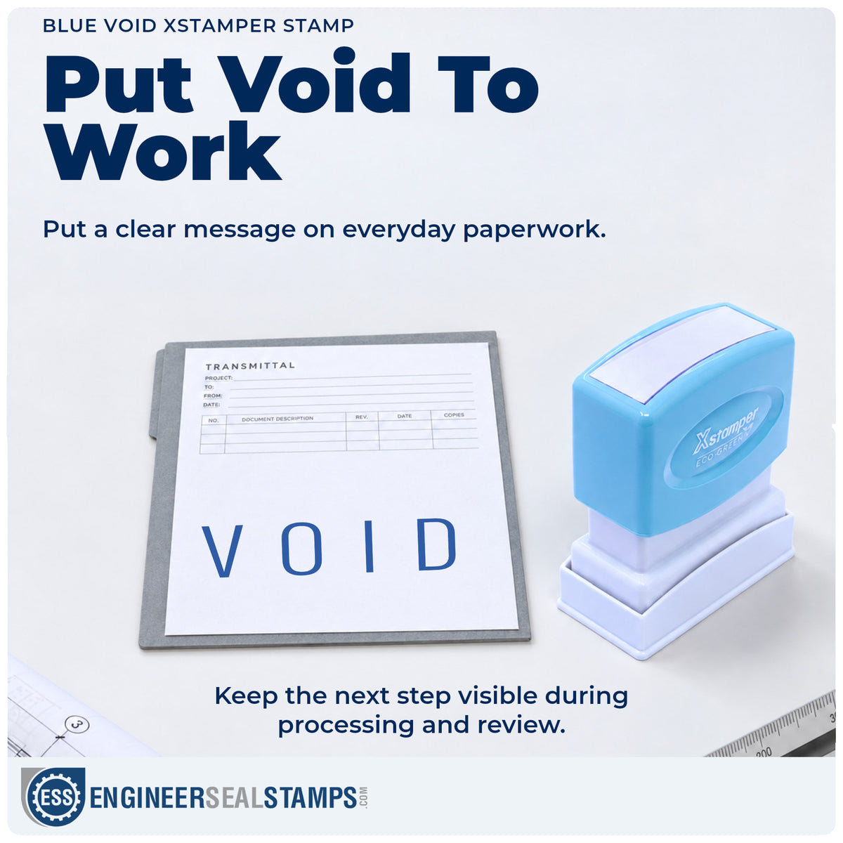 "Void" stamp being pressed onto a document during everyday filing