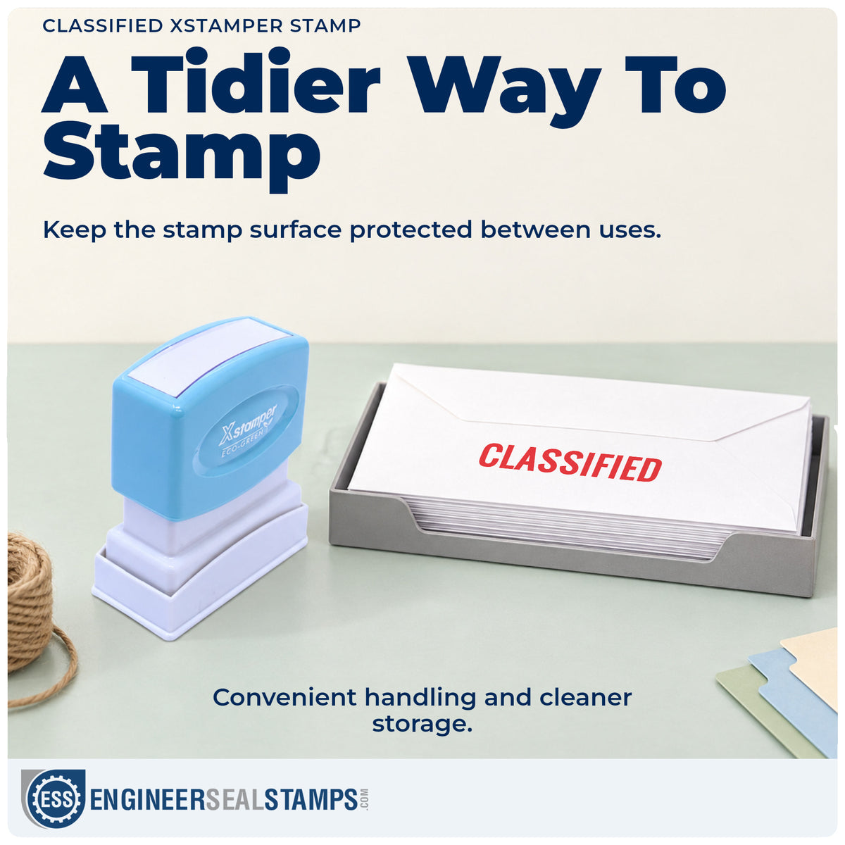 Features of the "Classified" Xstamper No. 1588 pre-inked stamp