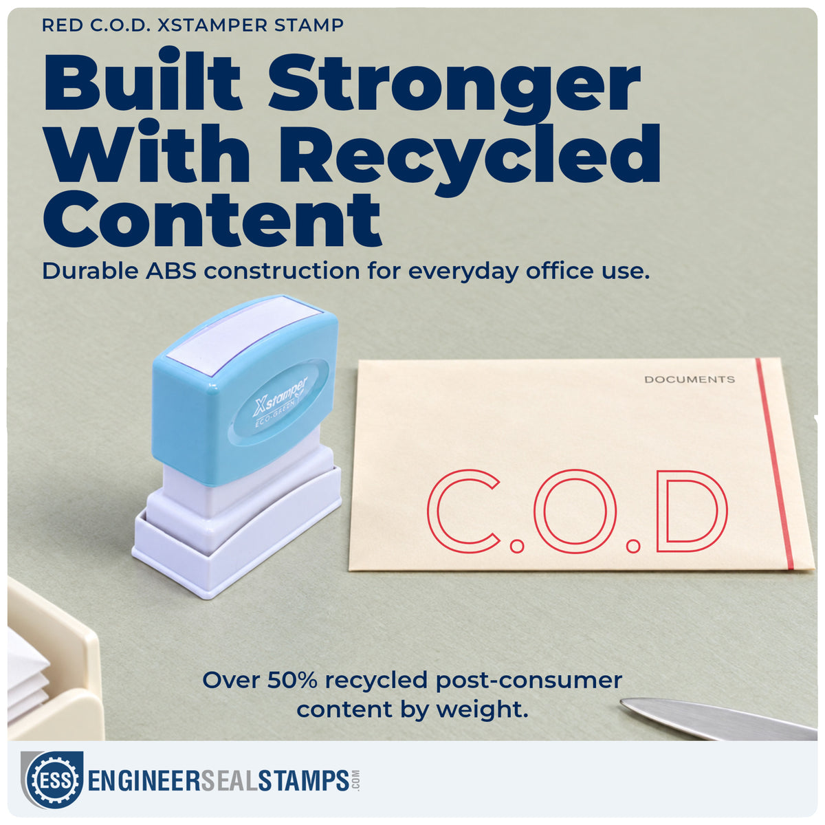 Features of the "C.O.D." Xstamper No. 1011 pre-inked stamp