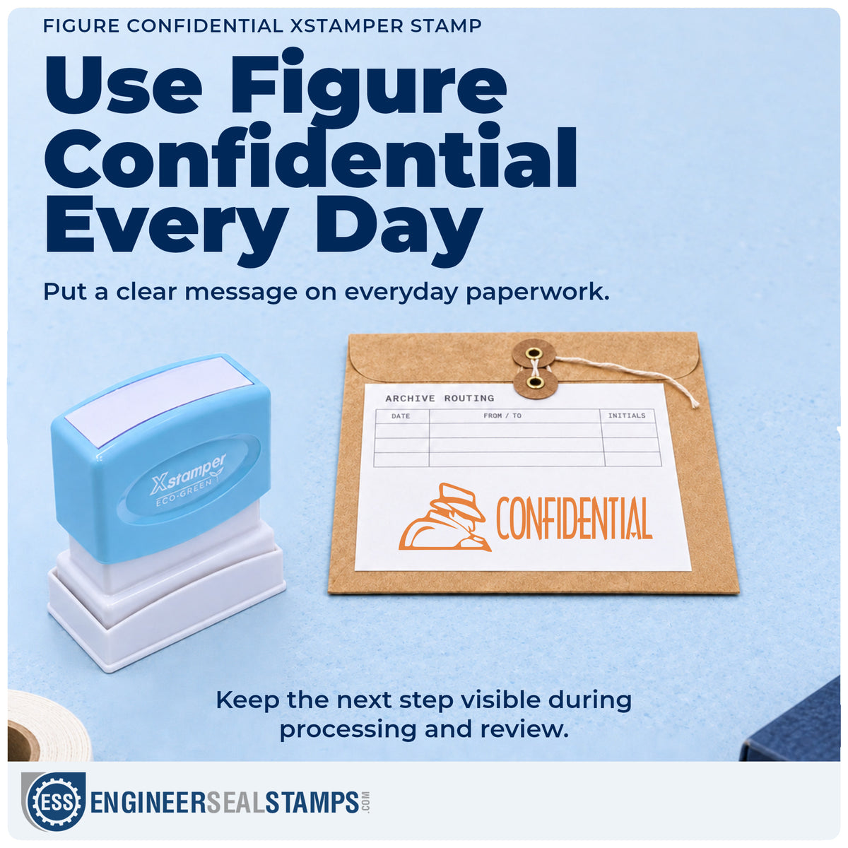 "Confidential" stamp being pressed onto a document during everyday filing