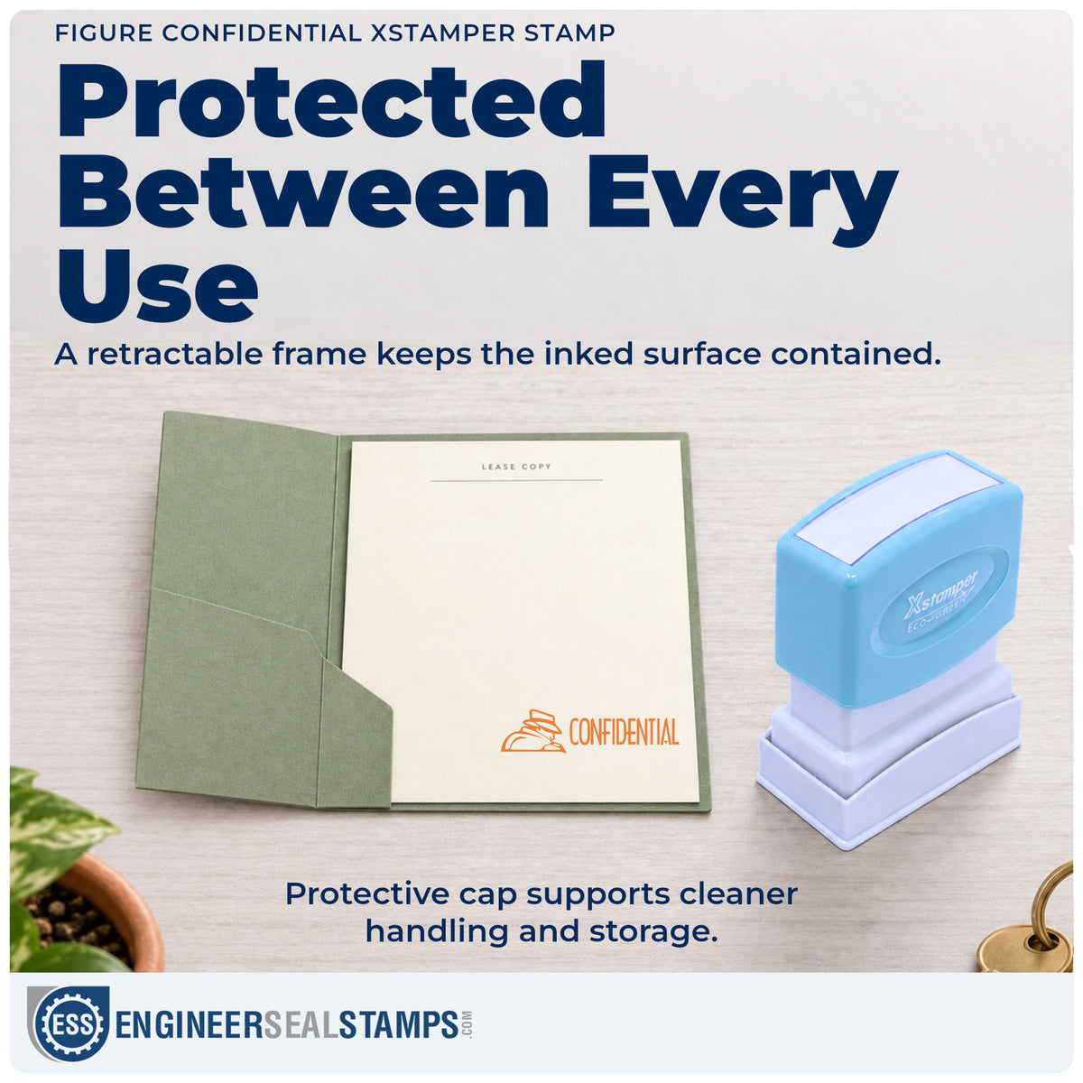 Features of the "Confidential" Xstamper No. 1818 pre-inked stamp