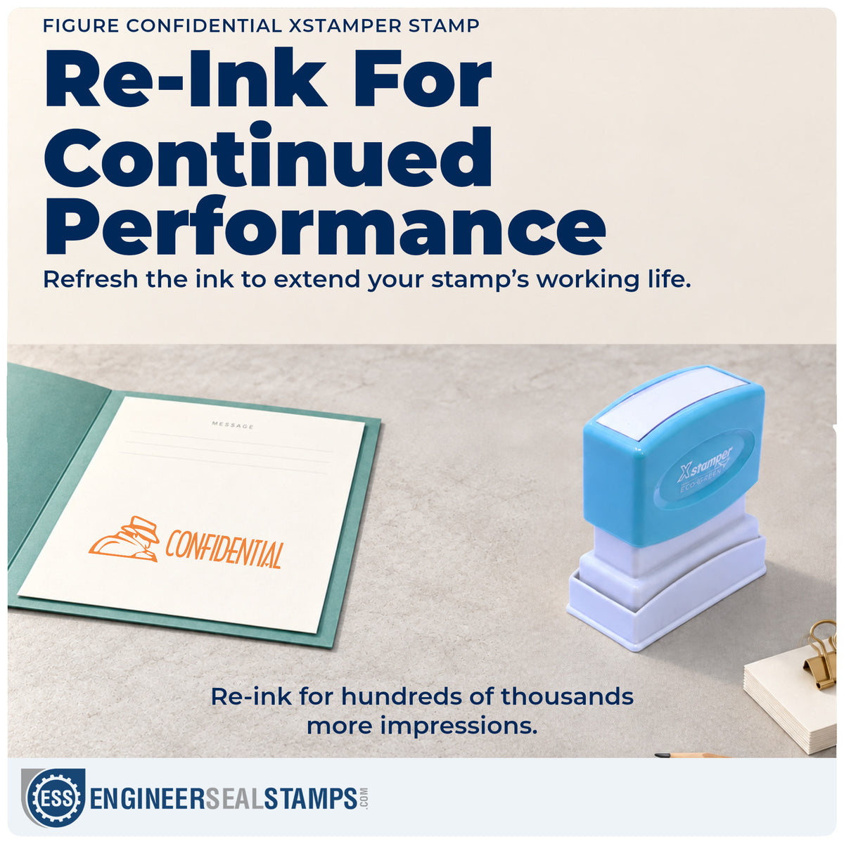 Re-inkable "Confidential" stamp built for thousands of repeat impressions