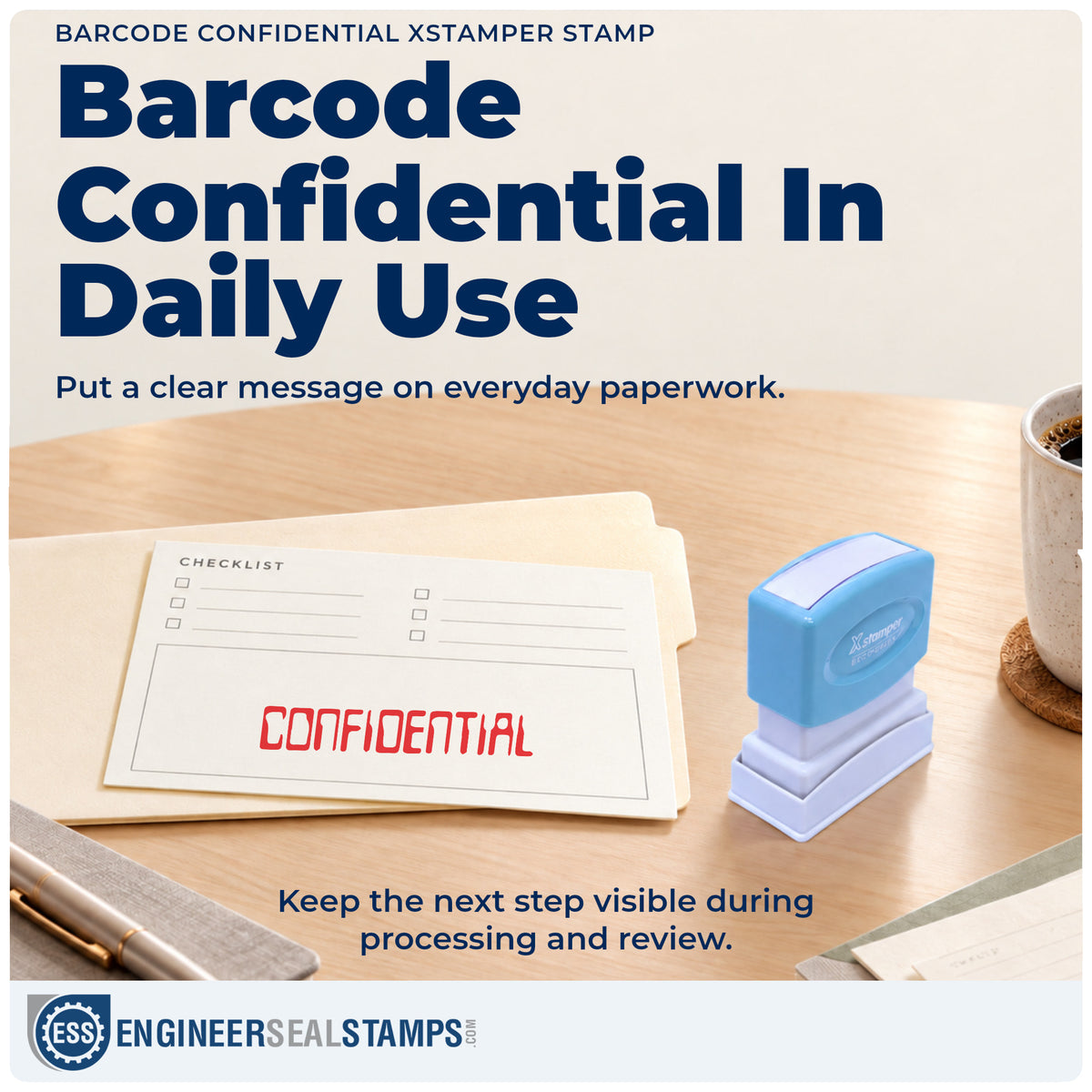 "Confidential" stamp being pressed onto a document during everyday filing