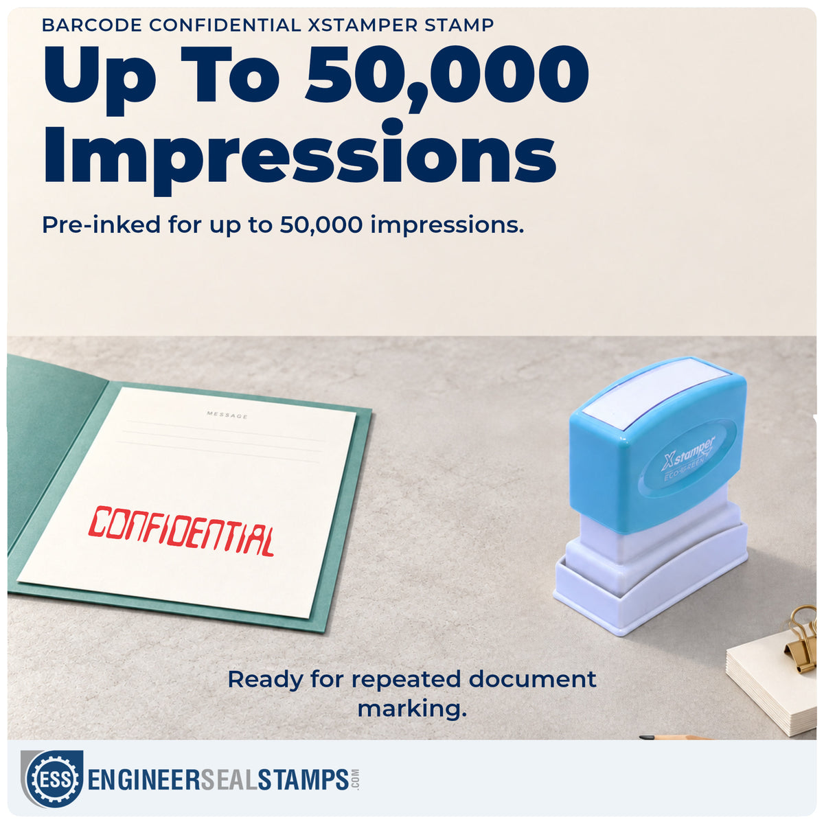 Re-inkable "Confidential" stamp built for thousands of repeat impressions